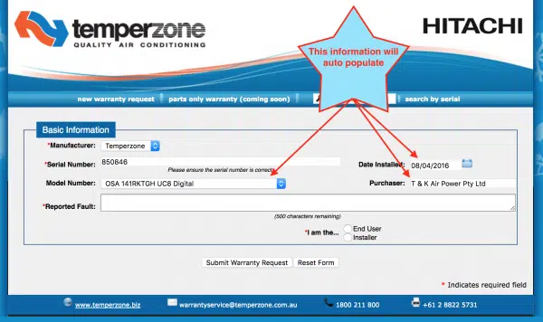 Temperzone Warranty Requests 4 2 - Warranty page with serial number _600_356