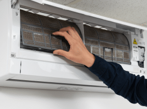 Cleaning a split system air conditioner filter
