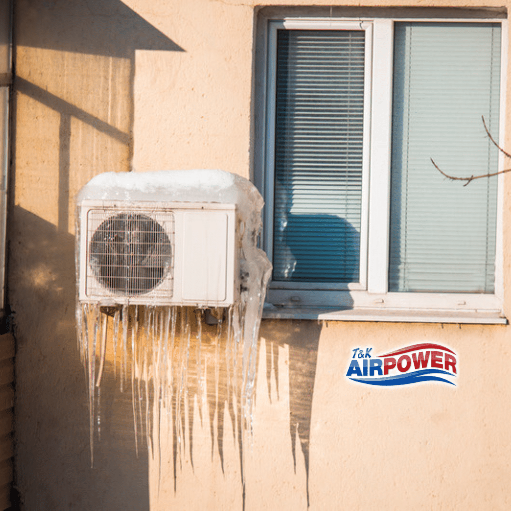 Why Is My Air Conditioner Freezing Up? Causes and How to Fix It 9 Frozen outdoor air conditioner unit covered in icicles on an Adelaide home, T&K Airpower