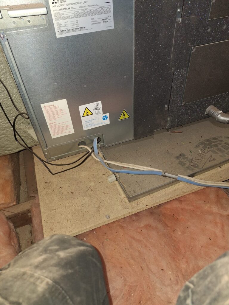 Air Conditioning Installation Mistakes 43 No safety drain installed on the attic safety tray