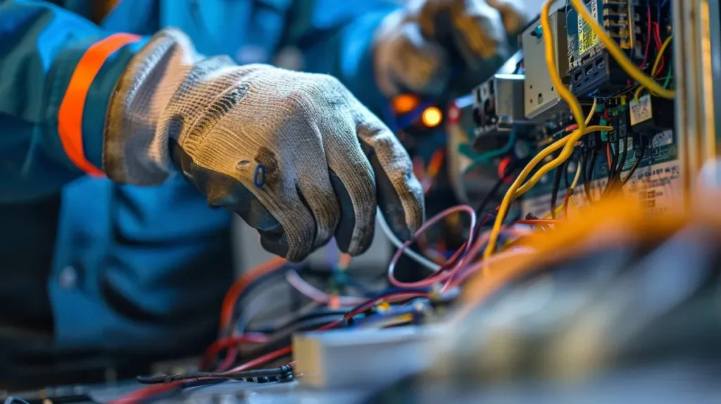 What Is Electrical Fault Finding and Why Is It Important for Your Home? 3 Licensed electrician in gloves testing coloured wiring inside a switchboard during electrical fault finding