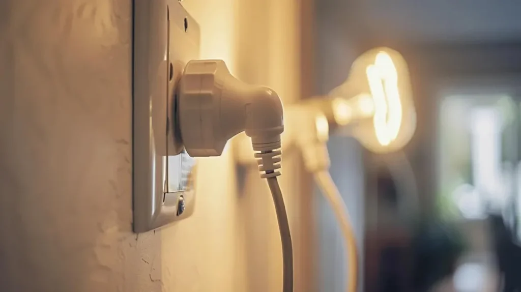Top Signs Your Home’s Electrical System May Be Unsafe 1 Electrical plug in a wall power point beside a glowing plug, illustrating home electrical safety warning signs
