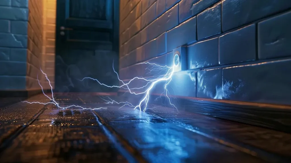 No Power at Home? How to Prevent Electrical Faults 2 Electrical fault arcing from a wall power point onto a wet floor beside a home entry door