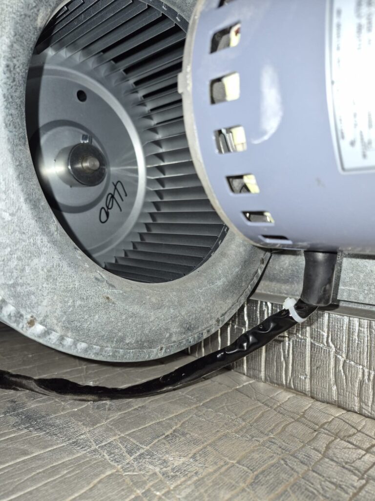 Ducted Air Conditioner Rattling Noise in the Roof: Fan Motors and Blower Wheel Replaced in Mawson Lakes 2 New fan motor and blower wheel fitted in ducted indoor unit with tidy wiring