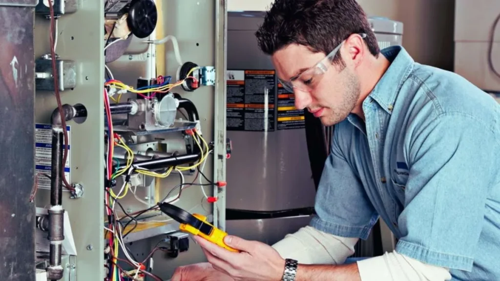 Electrical Safety Inspections for Homes: Why Families Need Them 3 Electrician in safety glasses testing home wiring with a multimeter during an electrical safety inspection